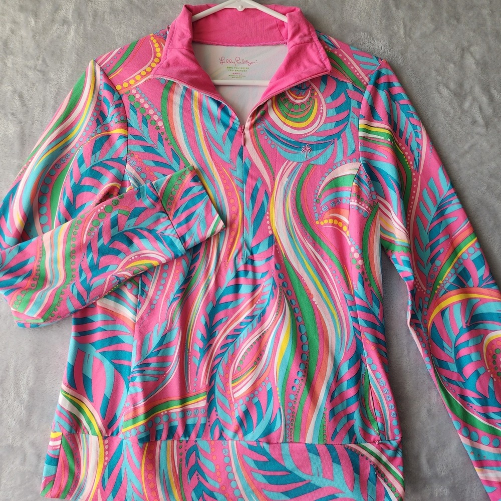 Lilly Pulitzer Skipper Popover Womens Size Small Electric Feel Palm Trees Swirl